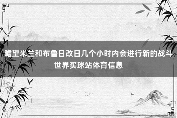 瞻望米兰和布鲁日改日几个小时内会进行新的战斗世界买球站体育信息